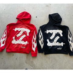 クロスボーダーパーカー、トレンディなピストルパッチ刺繍スウェットシャツ、ルーズカジュアルプルオーバー、ストリートゴシックスウェットシャツ