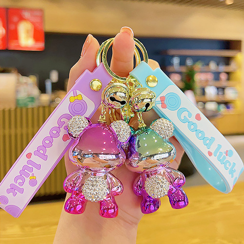 Electroplated diamond-encrusted violent bear keychain pendant wholesale cute school bag doll doll internet celebrity couple pendant jewelry