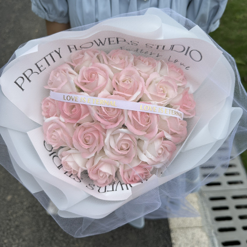 19 fiery pink roses + romantic string lights