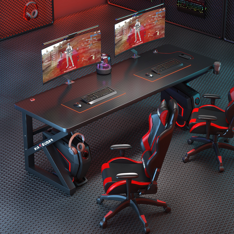 Double Computer Desk Desktop Bedroom Home Carbon Fiber Thickeneded E-Sports Table and Chair Set Internet Cafe Game E-Sports Gω