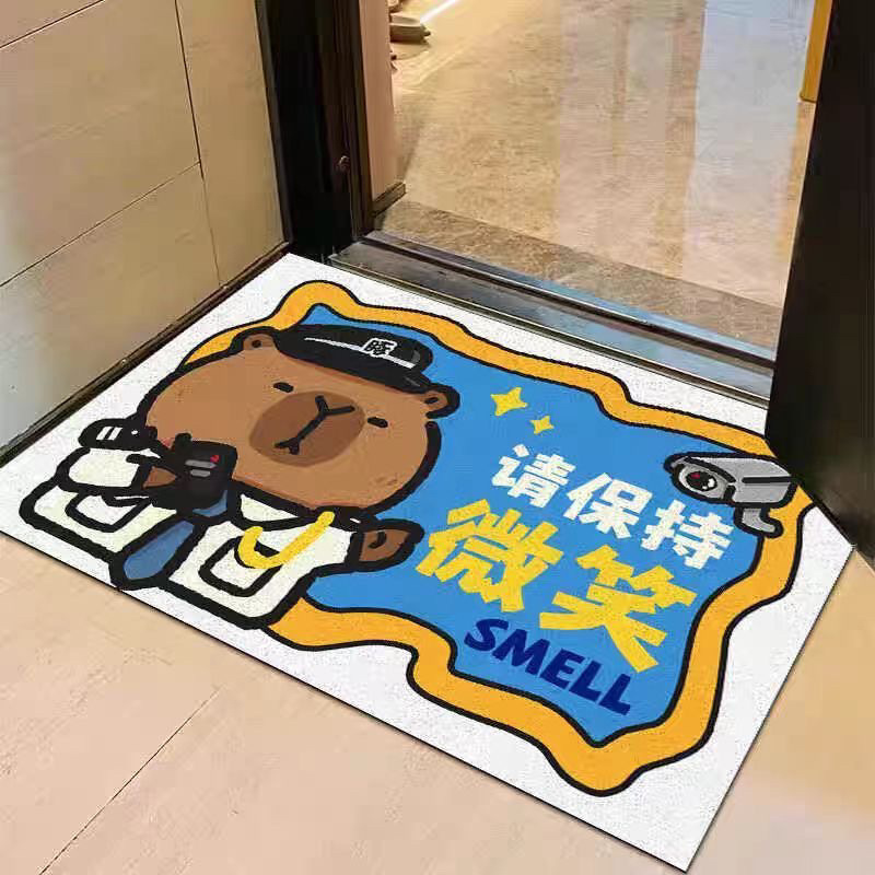 Cartoon Cute Capybara Entrance Door Mat, Dirt-Resistant Non-Slip Mat for Entryway, Mud-Scraping and Dust-Removing Pvc Wire Loop Mat