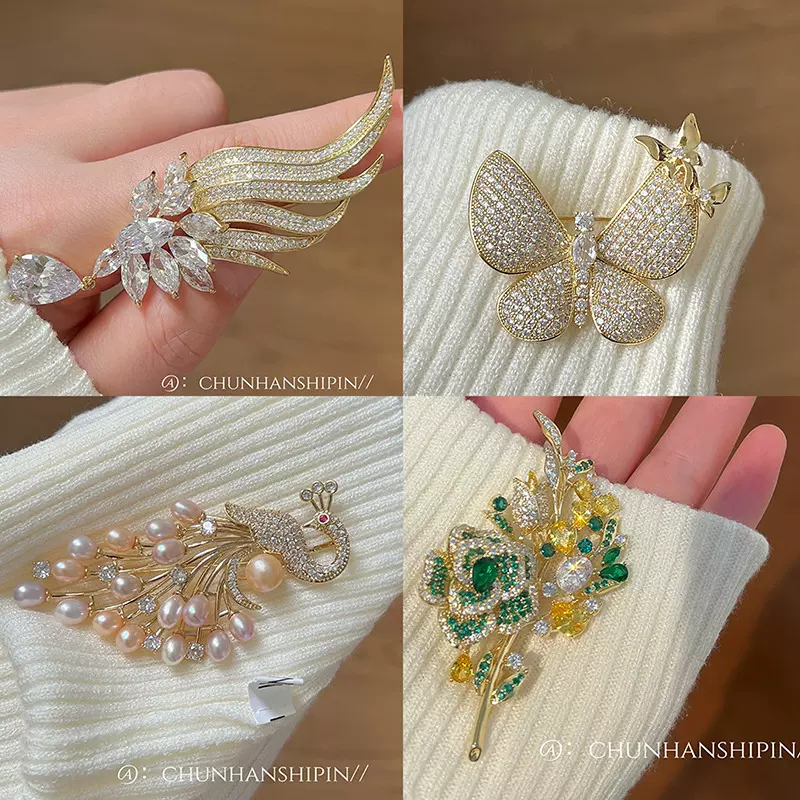 铜微镶锆石重工轻奢胸针女高级感高端时尚别针扣秋冬大衣配饰胸花