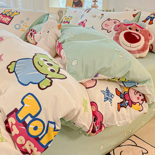 Cotton 100 pure cotton bed four-piece children's bedding dormitory quilt cover sheet single three-piece fitted sheet set 4