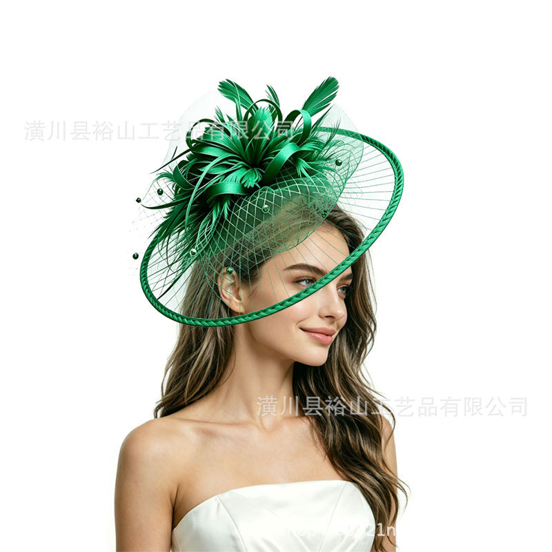 European and American bridal mesh fascinator headwear, feather headpiece, cheongsam accessory, horse racing club hat, exaggerated fashionable headpiece