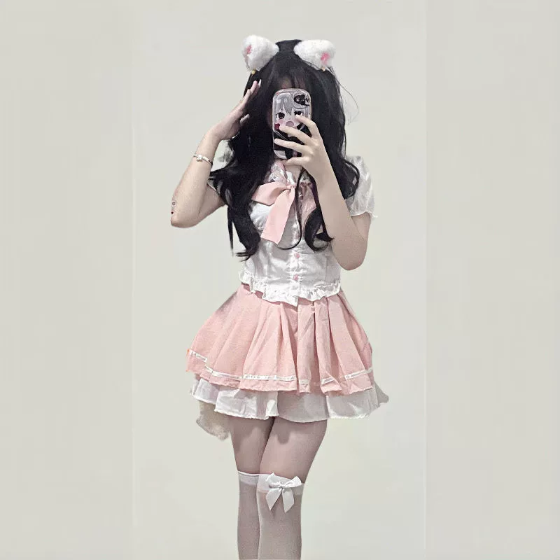 Оптовая продажа 130kg внутренняя одежда больших размеров для девочек темно-розовая рубашка jk униформа сексуальная рубашка пушистая юбка-тортик костюм