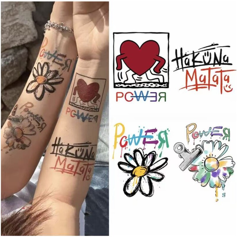 Popular Gd Little Daisy Hakuna Matata High-End English Graffiti Waterproof Long-Lasting Realistic Arm Stickers for Men and Women