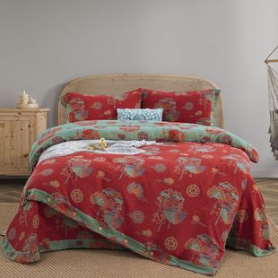 New High-End Pure Cotton Yarn-Dyed Double-Layer Gauze Four-Piece Bedding Set with Lotus Pond Moonlight Design