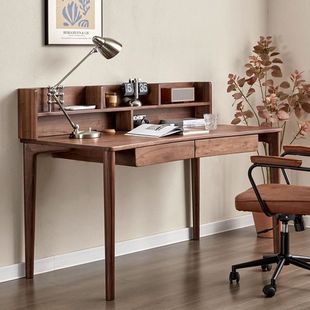 Bedroom Dressing Table Simple Desk Black Walnut Light Luxury Curved Study Table Solid Wood Desk Bookshelf Nordic Style