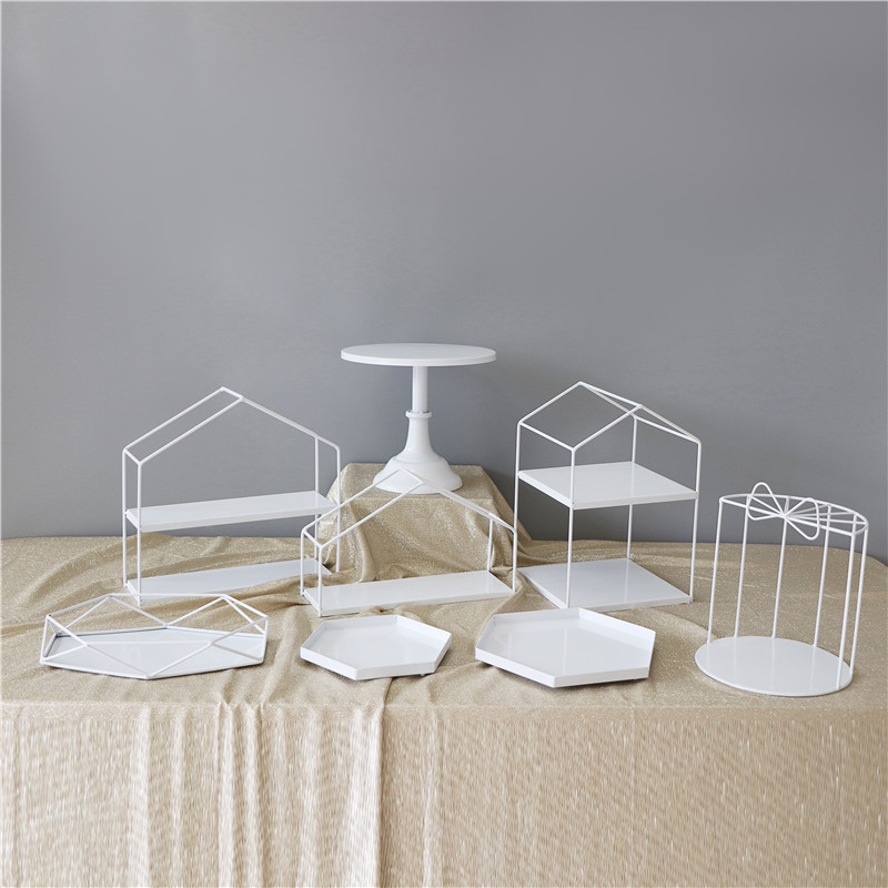 Decoración de hierro forjado blanco estante de exhibición bandeja de pastel estilo europeo estante de té de la tarde estante de refrigeración de comida fría estante de almacenamiento