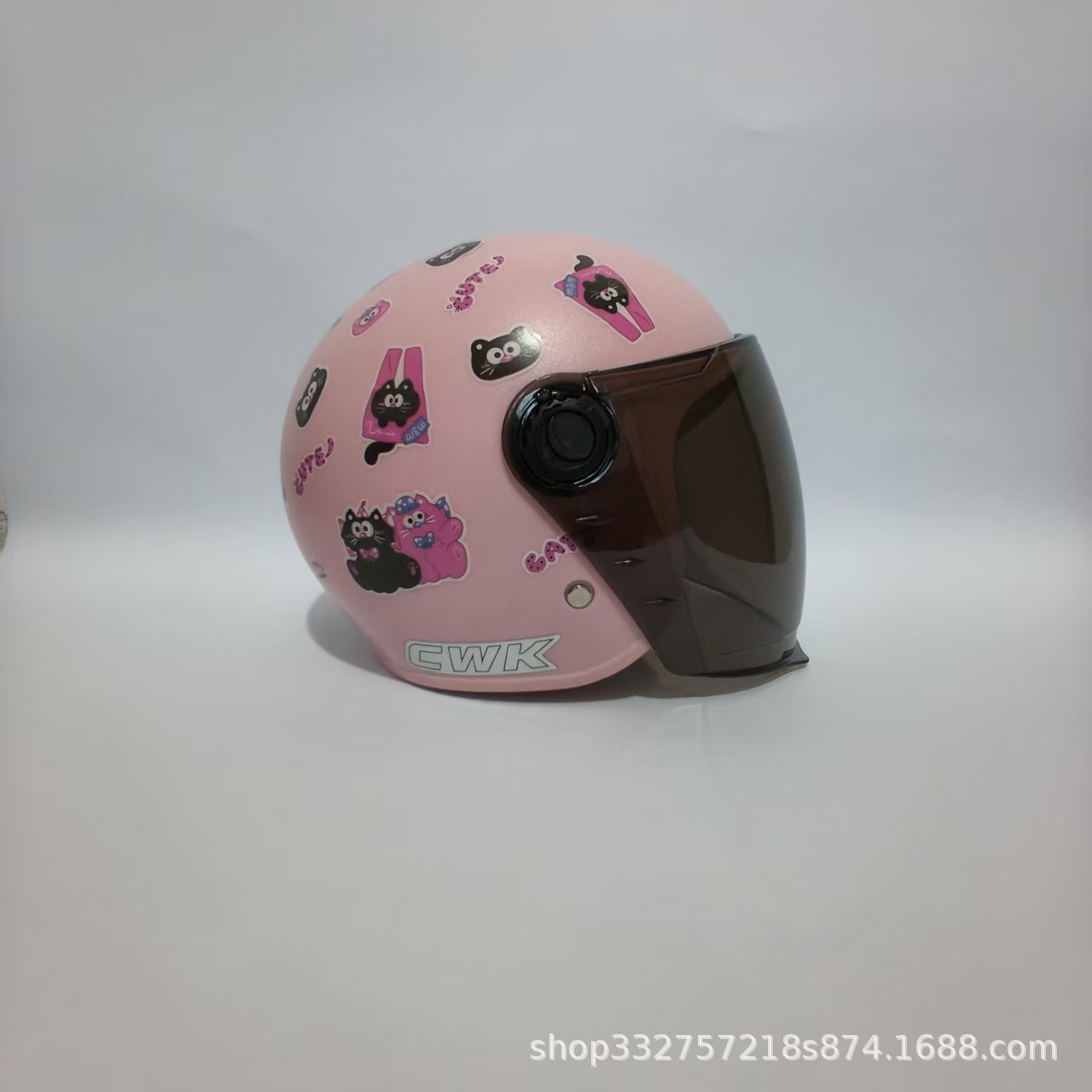 Safety Helmet — Motuoche Motosiklet kaskı (dəbilqə) - peach-pink-black-pink-cat-sunscreen-long-visor-3c-children-1-6-years-old-wl07