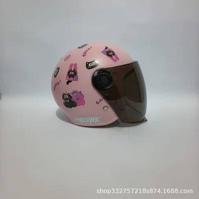 Warm on All Sides, Not Broken When — Motosiklet kaskı (dəbilqə) - peach-pink-black-pink-cat-sunscreen-long-mirror-3c-children-1-6-years-old-wl07
