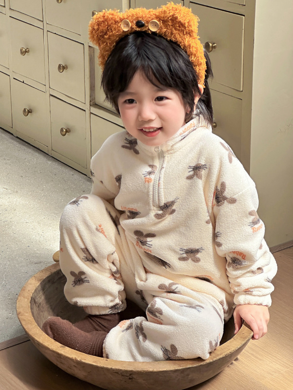 儿童睡衣男童珊瑚绒秋冬季加绒加厚女孩2025新款法兰绒宝宝家居服|undefined