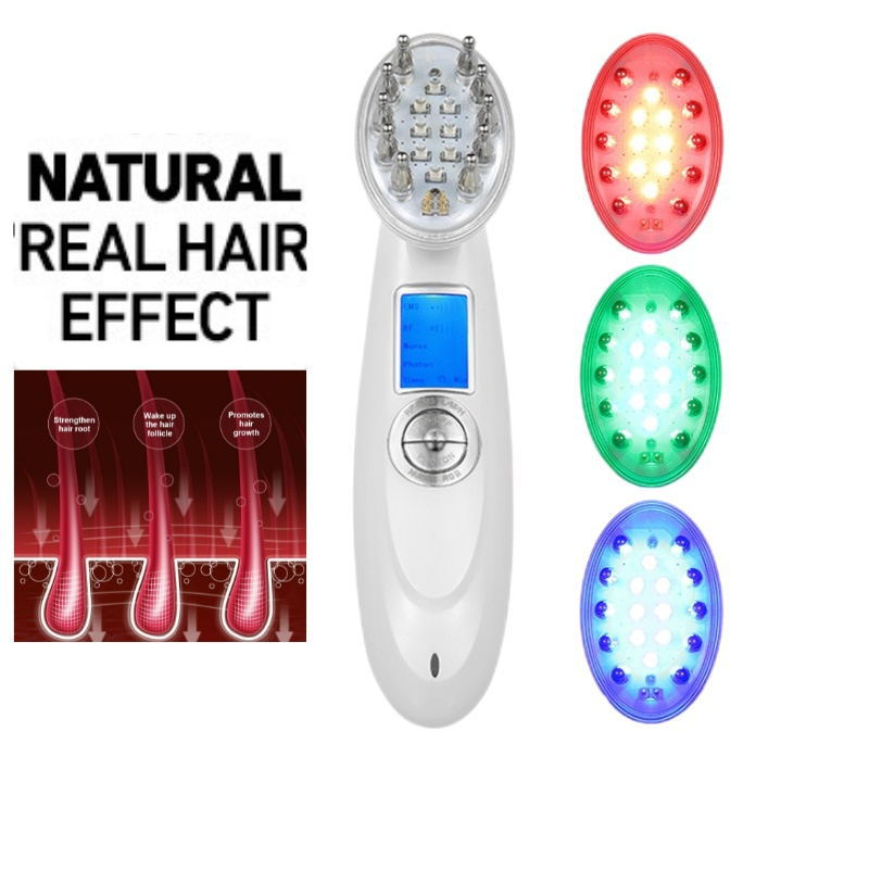 Cross-Border Red Light Blue Light Green Light Electric Hair Follicle Hair Growth Instrument Export Multi-Functional Ems Phototherapy Massage Hair Growth and Hairdressing