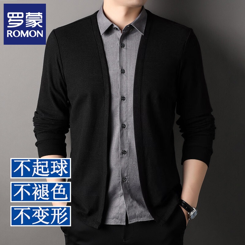 Romon's New Spring and Autumn Knitwear for Men, Faux Two-Piece Casual Top, Shirt Collar Long-Sleeve T-Shirt Cardigan Jacket Romon's New Spring and Autumn Knitwear for Men, Faux Two-Piece Casual Top, Shirt Collar Long-Sleeve T-Shirt Cardigan Jacket