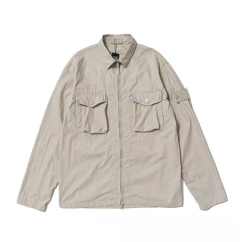 Stone House Ghost Compass Badge Zipper Jacket Loose Casual Long Sleeve Shirt Simple Casual Couple Matching Outerwear