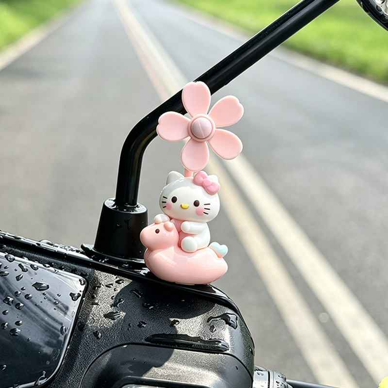 Cute and Adorable KT Cat Electric Car Interior Decoration Rotating Windmill Bicycle Ornament Office Desk Car Decoration