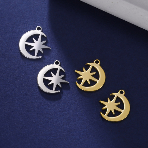Wholesale cross-border glossy jewelry accessories cut titanium steel star and moon pendant simple stainless steel jewelry accessories