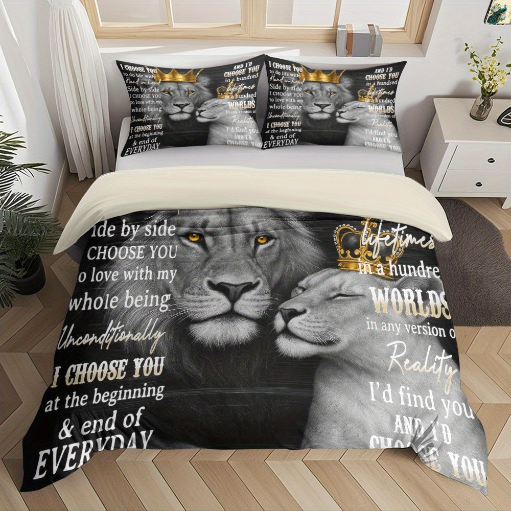 TEMU / JIT textil doméstico molido impresión digital ropa de cama kit león patrón creativo fuente fábrica