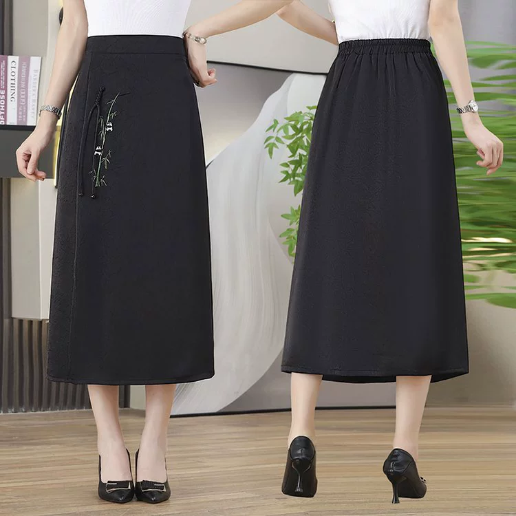 Новая эластичная длинная юбка с цветочным принтом и высокой талией для мам среднего и пожилого возраста, летняя тонкая квадратная танцевальная юбка средней длины 72 дюйма.