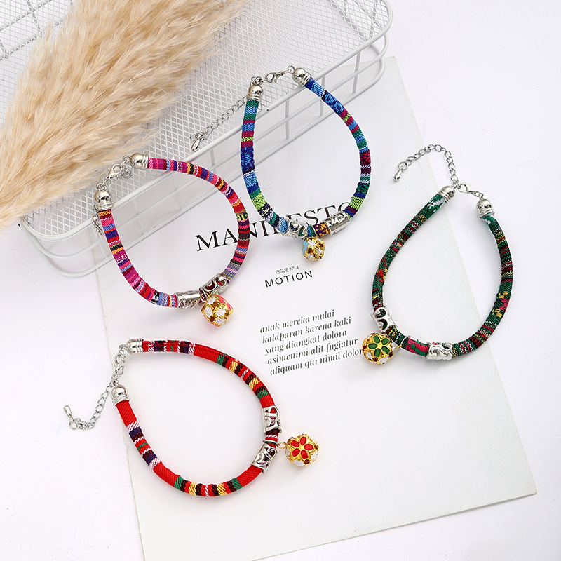 民族风宠物项圈彩绘潮流加花型铃铛颈圈猫咪狗狗可调节批发花边