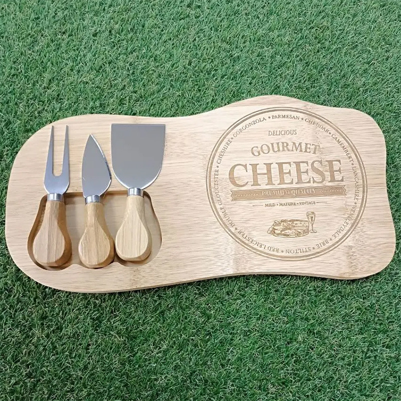 tablero de cortar de bambú con cuchillo y tenedor de queso tablero de queso tablero de hortales multifuncional casero tablero de pan de frutas y verduras tablero de servicio