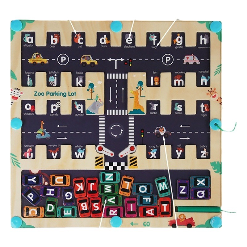 CPC CE cuentas de laberinto magnético de madera coche letras inglesas a juego coche móvil juguetes educativos para niños