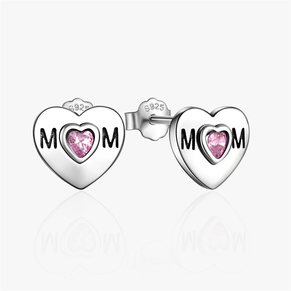 Heart Shape Pattern 1 Pair 925 Sterling Silver Zircon Heart Shape Ear Studs