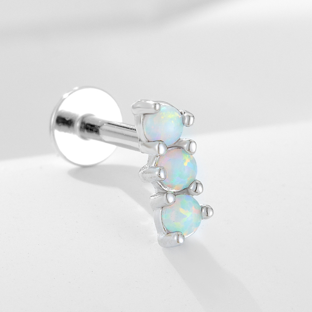 Diamantes geométricos de plata de ley 925 Opel cabeza plana hilo cuerpo humano punción oreja pendientes Europa y América joyería transfronteriza