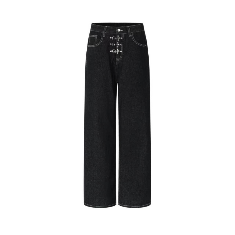 Bsj Trendy Brand Airplane Buckle Front Placket Raw Denim Jeans American Style Casual Versatile Straight-Leg Unisex Pants