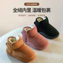 儿童纯色加绒雪地靴宝宝男女童冬季外穿厚底皮毛一体简约短筒靴子