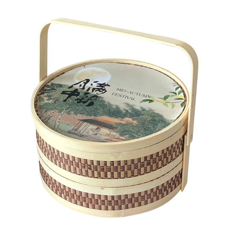 Caja de regalo de embalaje de pastel de luna de mediodía de otoño nueva cesta de bambú antigua hecha a mano 2024 caja de embalaje creativa cesta de bambú de alta calidad