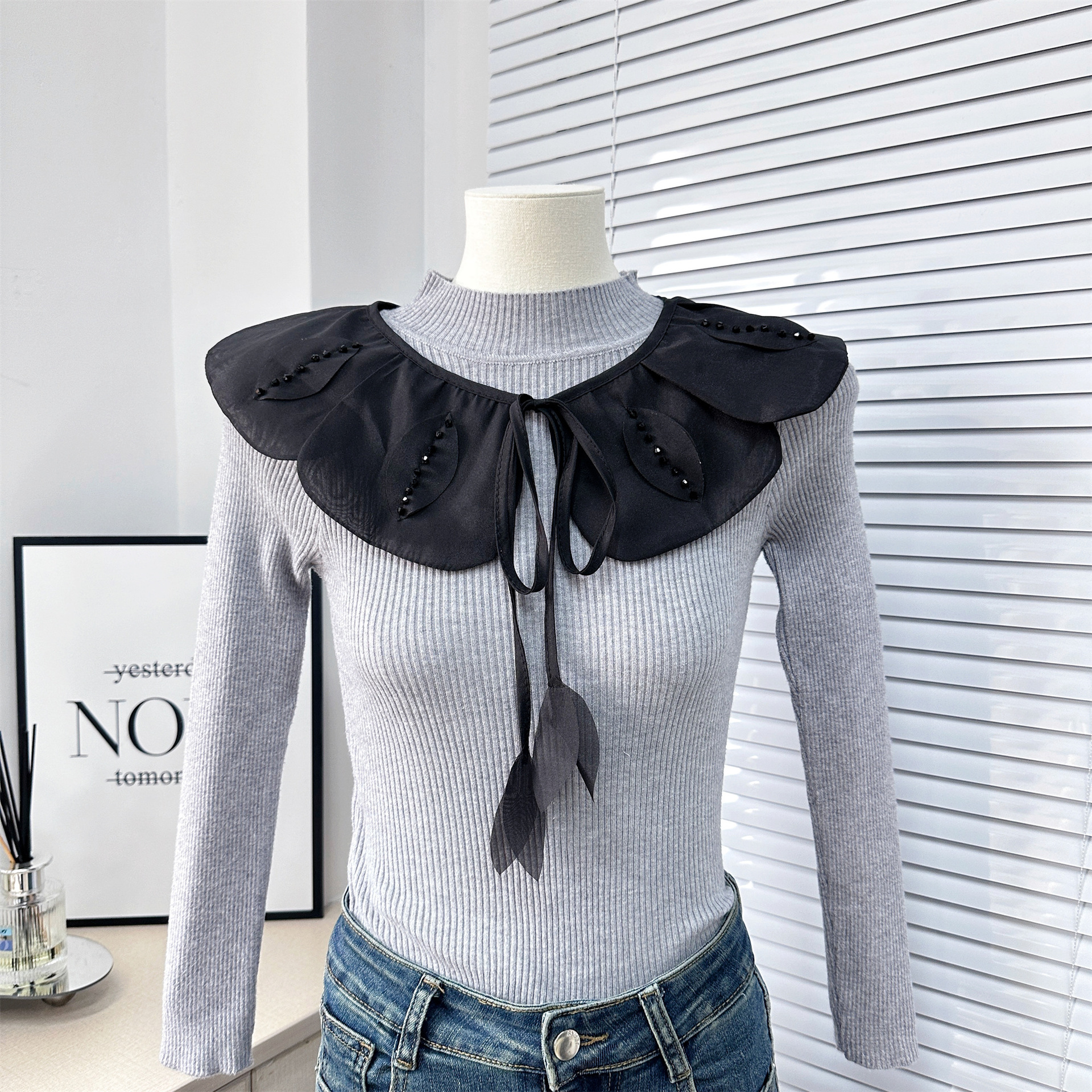Nuevo volantes bordado encaje collar flor ropa a juego vestido pajarita falso collar fábrica al por mayor