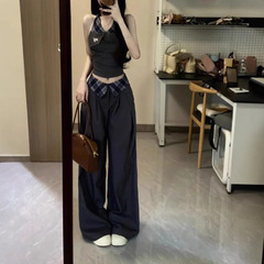 夏の絶美のスーツは女性の夏2025の新型ギャルの高級感の首のベストのワイドパンツの2つのセットを着ます。