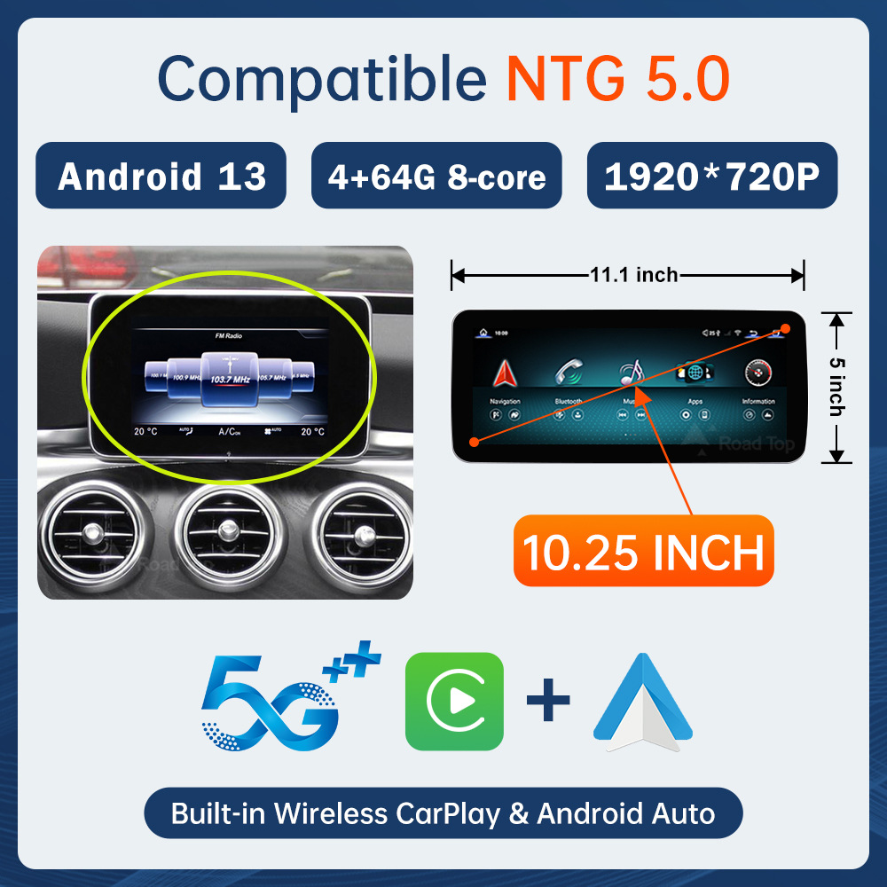 10.25 "Android 13 Car Android Screen for Mercedes-Benz C- Class W205/GLC/V-Class W447 NTG5.0