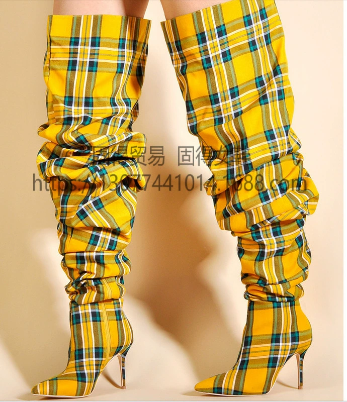 Трансграничные независимые станции ins Модный показ на шпильке Сапоги на каблуке с острым носком Сапоги выше колена Женская обувь Длинные сапоги