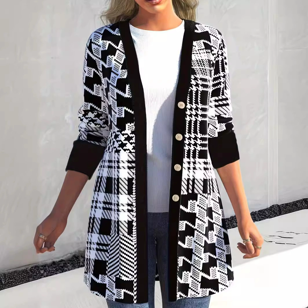 2024 Европейская и американская трансграничная женская одежда Amazon AliExpress TEMU популярный повседневный свободный кардиган с длинными рукавами