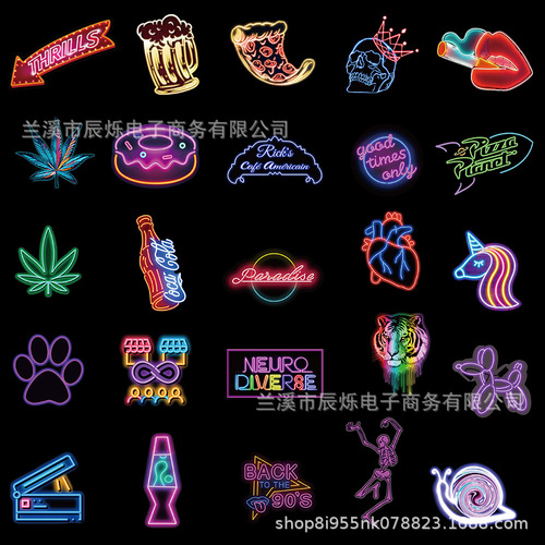 50/100 pieces of ins style neon psychedelic stickers suitcase computer guitar water cup decoration waterproof stickers