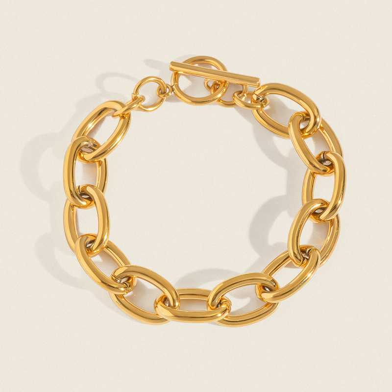 Xia Ling European and American Style High-End Thick Oval Chain Bracelet, Stainless Steel Vacuum Electroplated 18K Gold Versatile Fashion Jewelry Xia Ling European and American Style High-End Thick Oval Chain Bracelet, Stainless Steel Vacuum Electroplated 18K Gold Versatile Fashion Jewelry