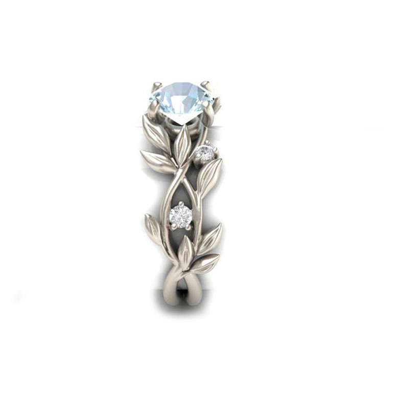 Princess Olive Leaf Engagement Ring Set With Blue Diamonds_voghion.com