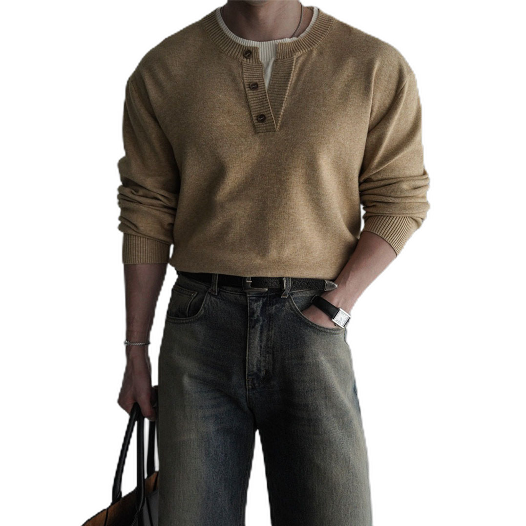 Explosiones transfronterizas de tamaño grande europeo falso dos piezas de camisetas de punto de cuello en V suéter hombre viejo viento de negocios otoño invierno fábrica al por mayor