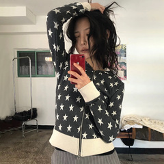 秋冬新品Y2K星星印花连帽外套欧美辣妹风休闲时尚拉链上衣开衫女