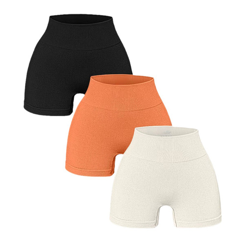 Elegant Seamless Athletic Shorts with Hip-Lifting High-Waist Ribbed No-Gap Leggings for Women Yoga and Running Fitness