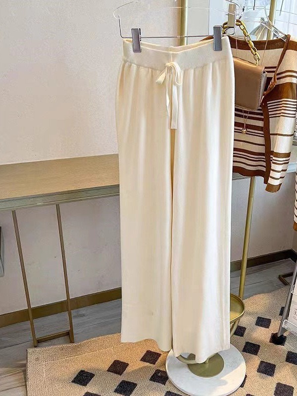 24 invierno Puyuan 2024 otoño y invierno nuevo cintura alta correa pantalones de piernas anchas camiseta de punto suelta