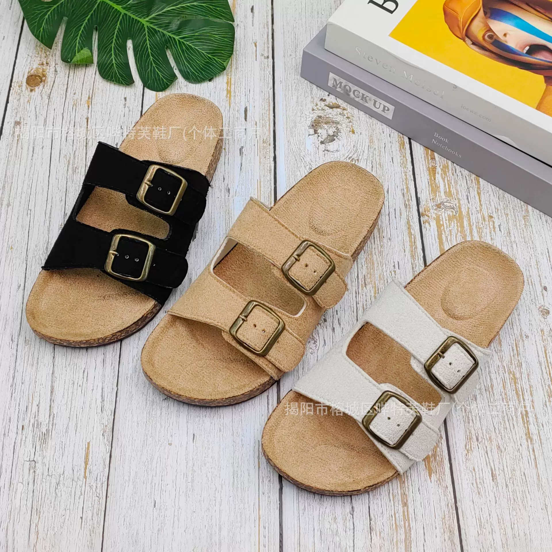birkenstock外贸跨境slippers罗马软木毛毛勃肯鞋卡扣平底拖鞋女