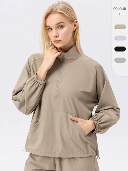Autumn and Winter Sports Sweat Women's Vertical Collar Half-Zip Quick-Dry Breathable Running Long-Sleeved Loose Casual Sports Fitness Top