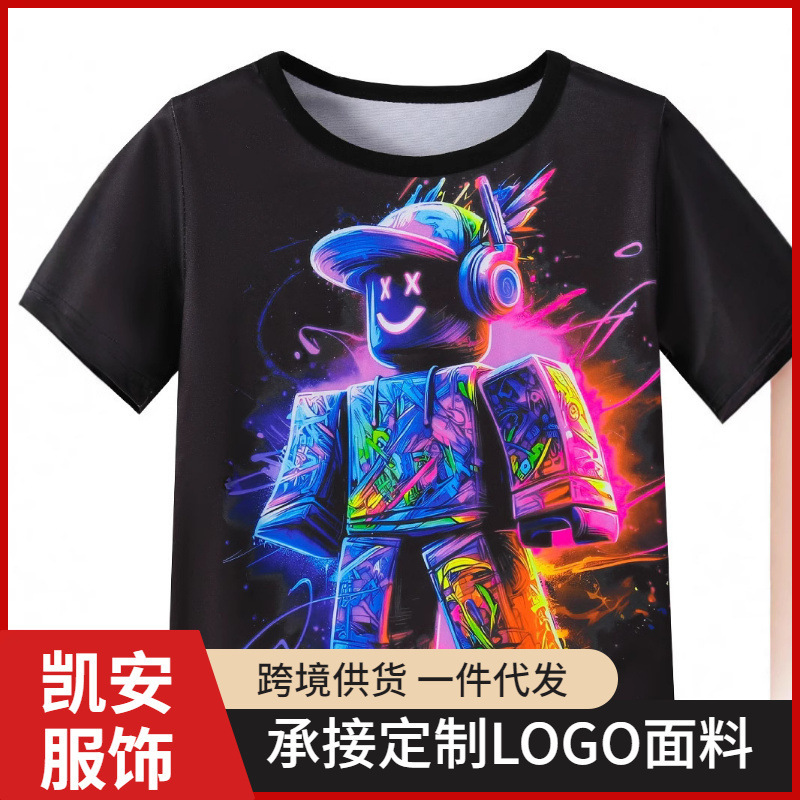 2024 Amazon Hot Selling Foreign Trade Summer Children's T-Shirt Cartoon Animation Roblox 3D Digital Printing T-Shirt