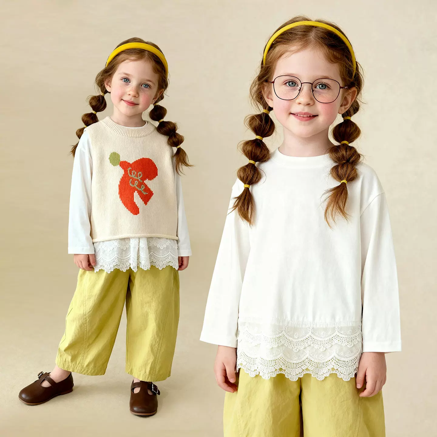 童贝童装2026年春季新款女童甜美T恤蕾丝拼接中长款圆领打底衫