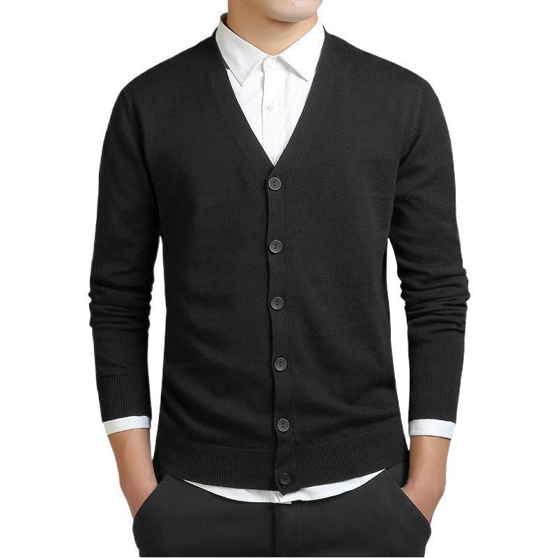 Men's Spring and Autumn New Solid Color Knitted Cardigan Men's V-Neck Button Sweater Men's Coat Cross-border Business Men's Sweater