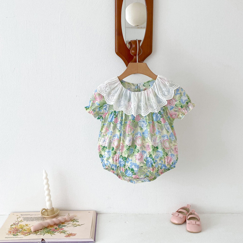 Newborn Clothes Class A Pure Cotton Summer Thin Princess Floral Doll Collar Baby Bag Fart Clothes Baby Girl Climbing Clothes