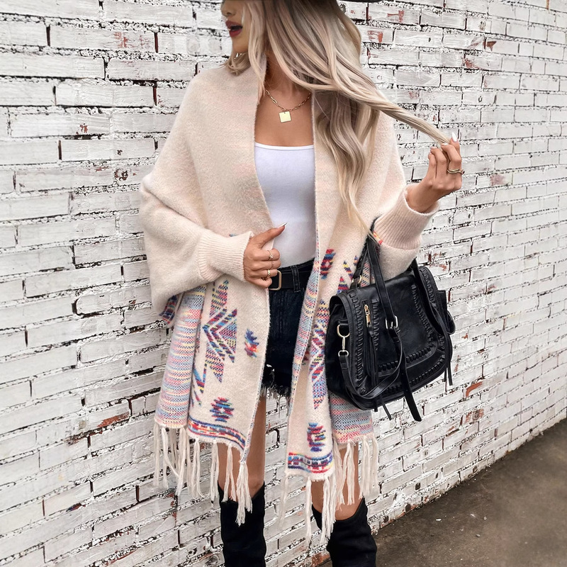 2024 New Cross-Border Aztec Sweater Cardigan for Women with Pop Geometric Jacquard and Ethnic Style Tassel Shawl 2024 New Cross-Border Aztec Sweater Cardigan for Women with Pop Geometric Jacquard and Ethnic Style Tassel Shawl